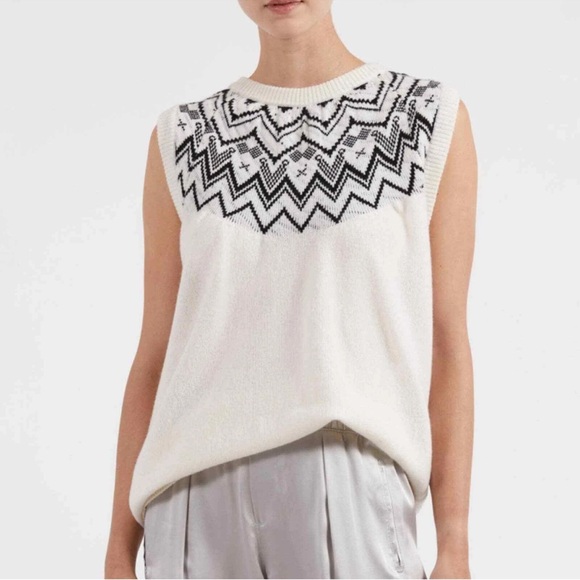 ATM Anthony Thomas Melillo Fair Isle Sweater Vest Alabaster/Black - Picture 1 of 6